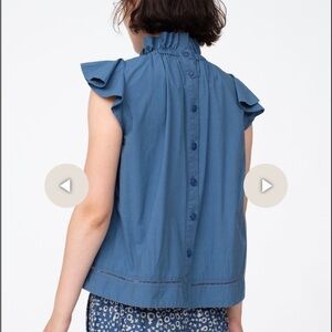 SEA NEW YORK Top CALAH TANK Flutter Sleeve Blue Elastic Neck Sz 0 XS